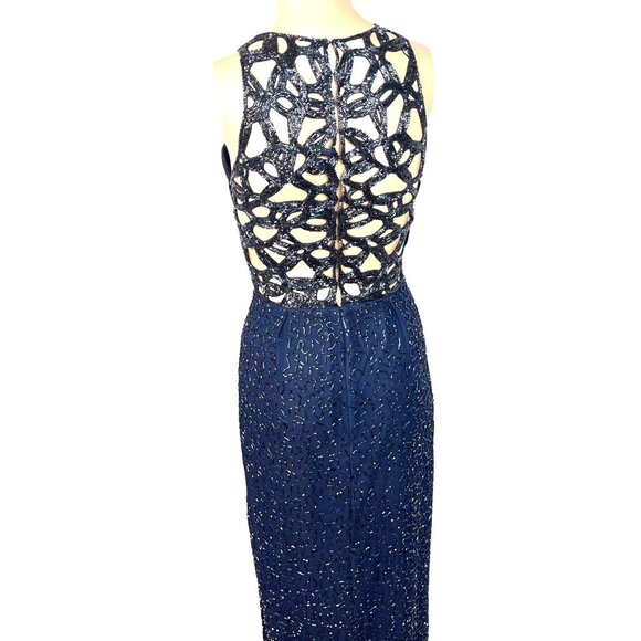 Sean Collection Navy Cutout Beaded Silk Gown Fully Lined Formal Evening Dress XS - Picture 9 of 12